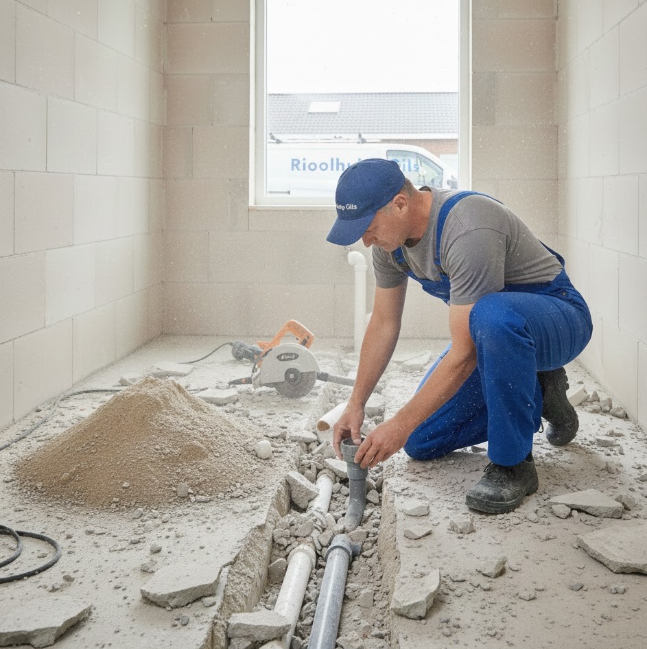Voorbereiding badkamer voor rioolwerk